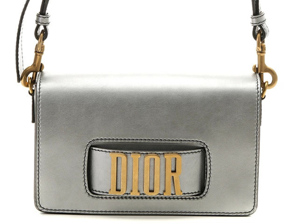 Christian Dior Evolution Flap Bag Shoulder Silver Calfskin